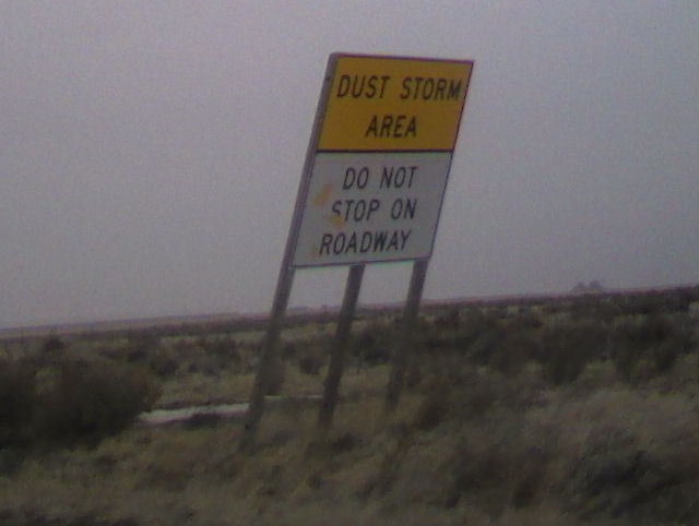 Dust Storm Area sign