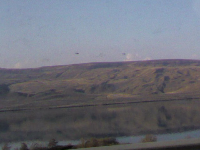 Columbia River with helicopters